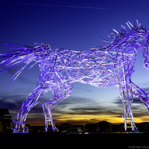 Impulsion horse public art at twilight in Scottsdale, Arizona