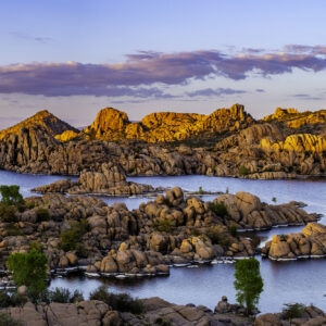 Last Rays of Sunlight Over Watson Lake near Prescott Arizona