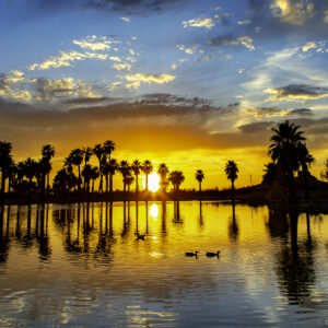 Sunset at the lagoons of Papago Park in Tempe Arizona